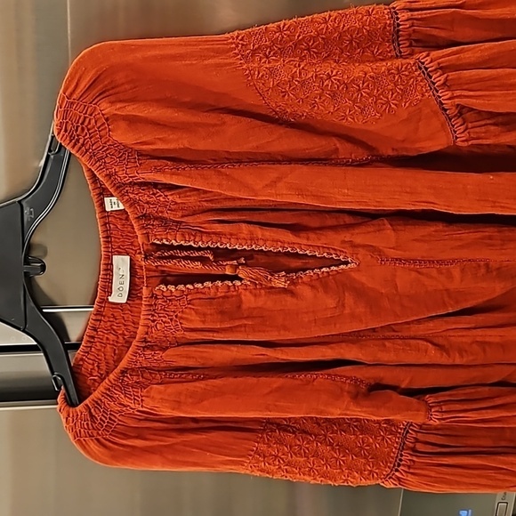 💕DOEN💕 Source Embroidered Gauze Top ~ Rust Burnt Orange XS *MissingTassle* - Picture 9 of 14